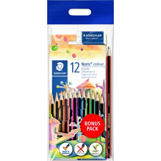 Staedtler Pencils Coloured Noris 12 Pack Bonus Pencil & Eraser