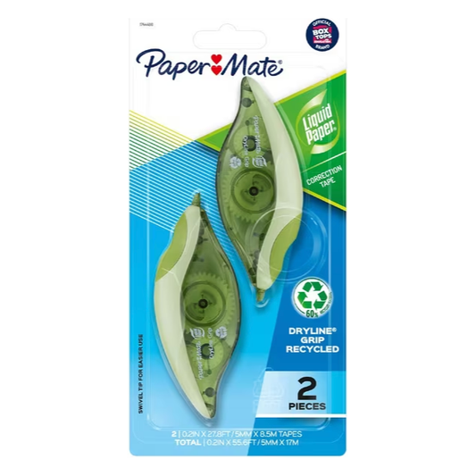 Paper Mate Liquid Paper Dryline Grip Correction Tape (2 Pack)
