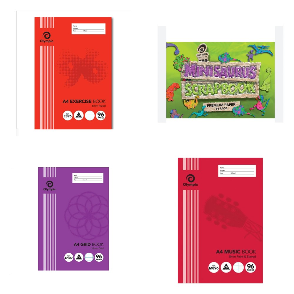 Olympic exercise books, scrapbooks, maths and music books