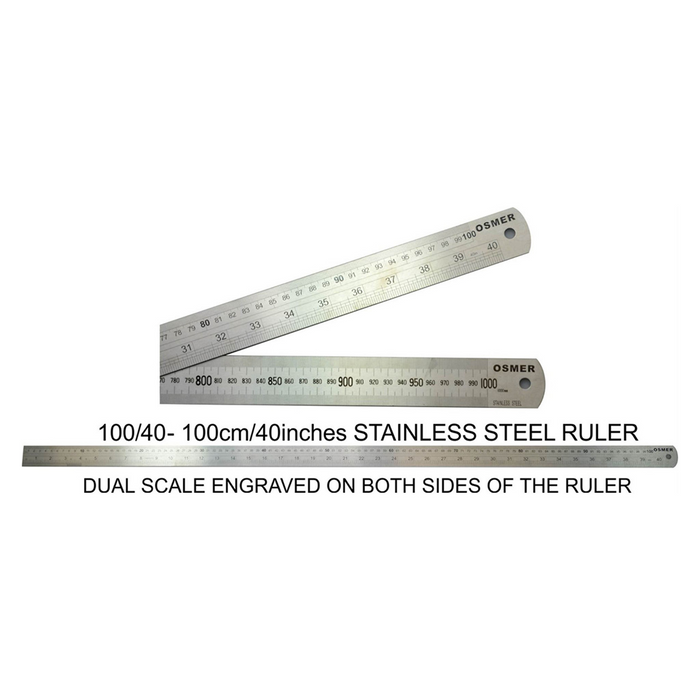 Osmer Dual Scale Stainless Steel Ruler 100cm/40"