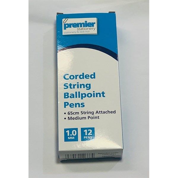 Corded Ballpoint Pen Med 1.0mm, Black, 1 box has 12 Corded pens