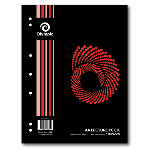 Olympic Lecture Book 8mm Ruled with Margin Spiral Bound 7 Holes A4 120 pages