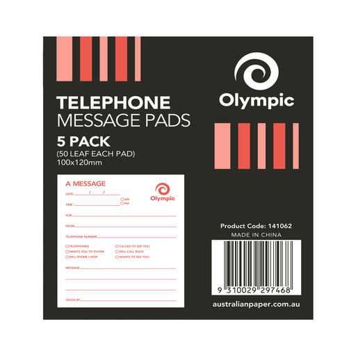 Olympic Telephone Message Pad 100×115 50 Leaf Pack 5
