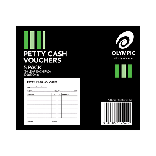 Olympic Petty Cash Voucher 120×100 50 Leaf Pack 5