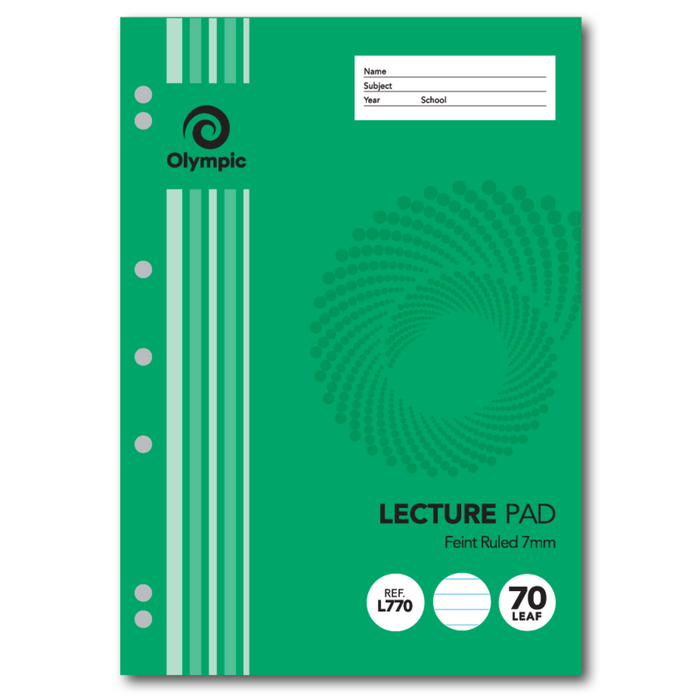 Olympic Lecture Pad 7mm Ruled with Red Margin Side Bound 7 Holes A4 70 leaf