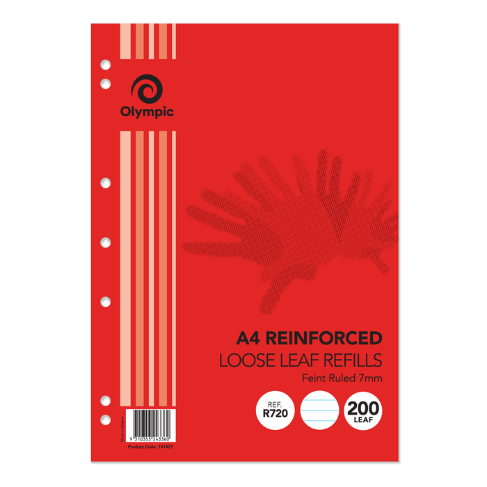 Olympic Loose Leaf Refill 7mm Ruled with Red Margin A4 200 leaf