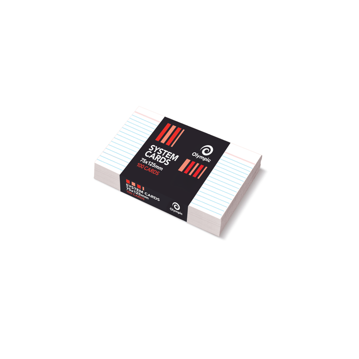 Olympic Ruled System Cards 75 x 125mm – White (Pack of 100)