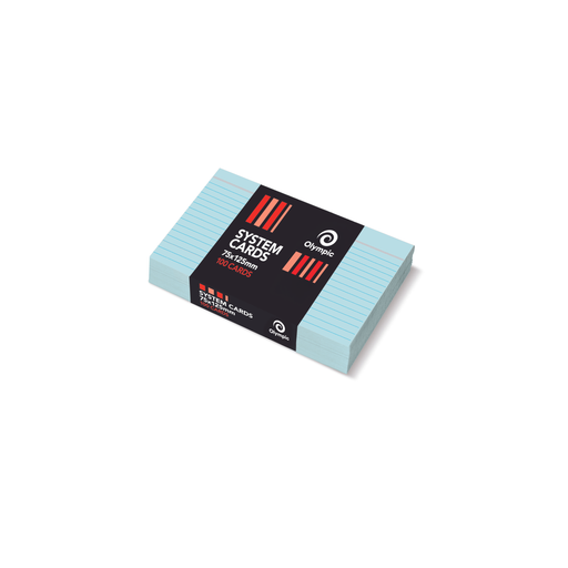Olympic Ruled System Cards 75 x 125mm – Blue (Pack of 100)