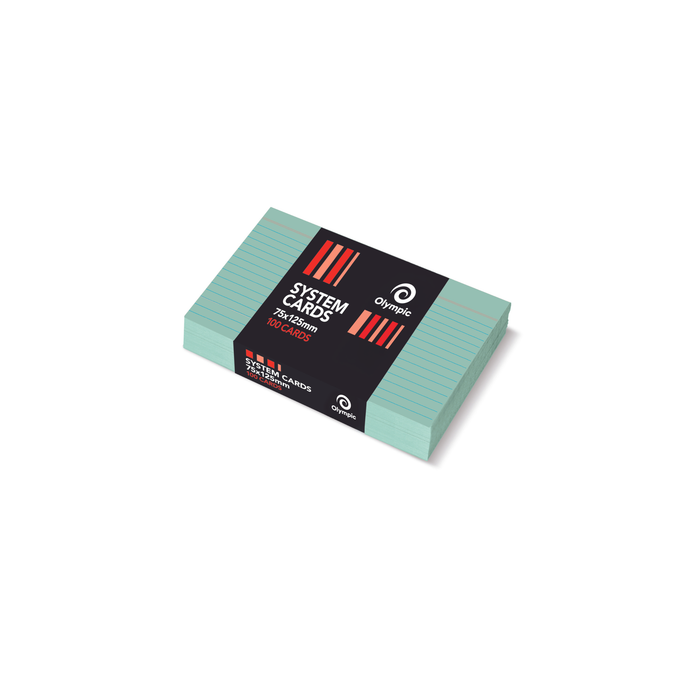 Olympic Ruled System Cards 75 x 125mm – Green (Pack of 100)