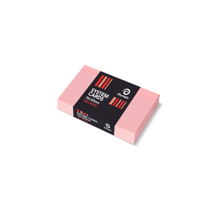 Olympic Ruled System Cards 75 x 125mm – Pink (Pack of 100)