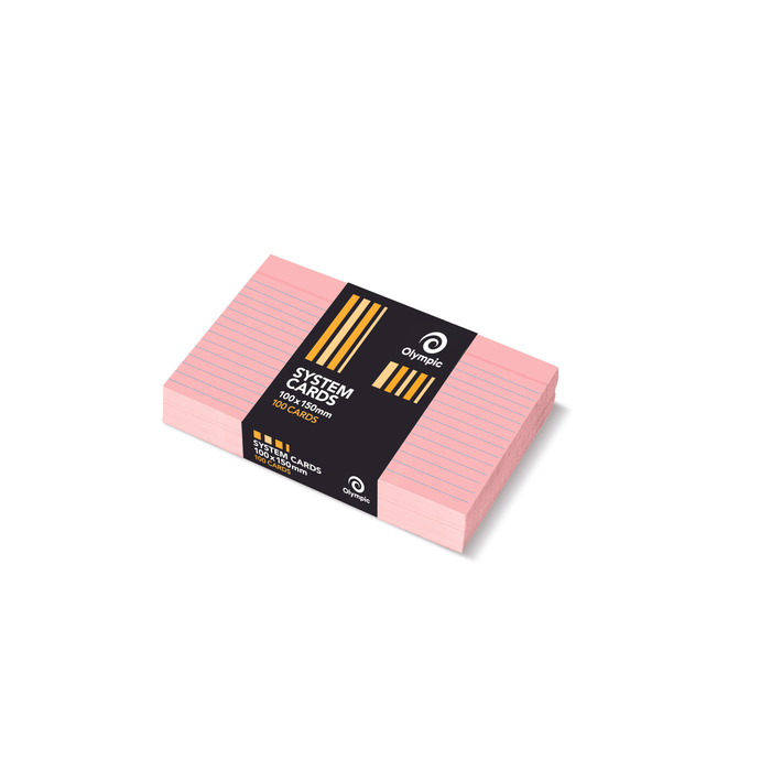 Olympic Ruled System Cards 100 x 150mm – Pink (Pack of 100)