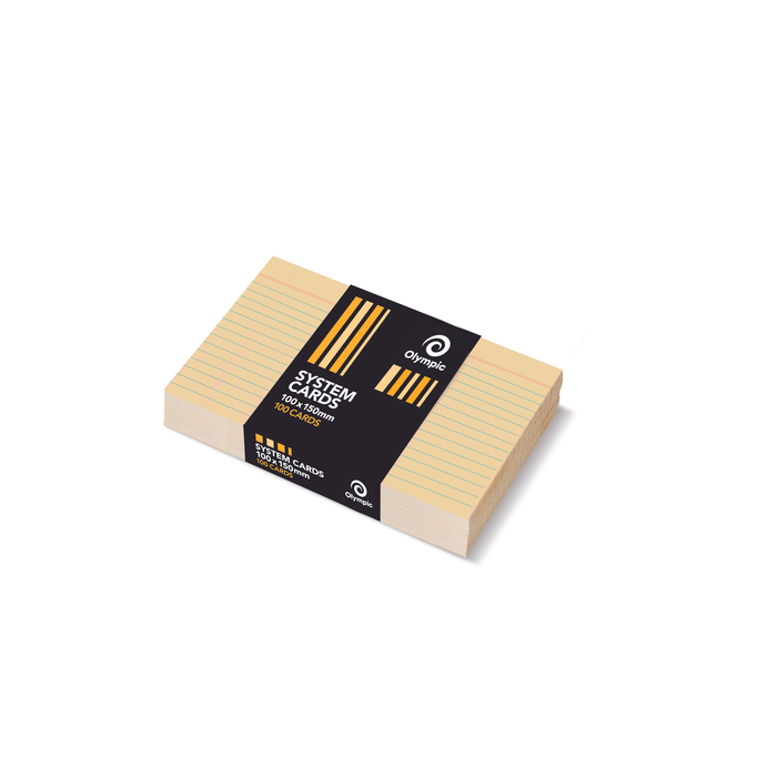 Olympic Ruled System Cards 100 x 150mm – Buff (Pack of 100)