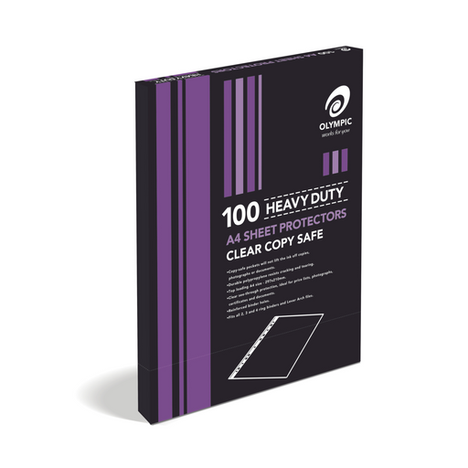 Olympic Sheet Protectors Heavy Duty 60micron Clear A4 Box 100