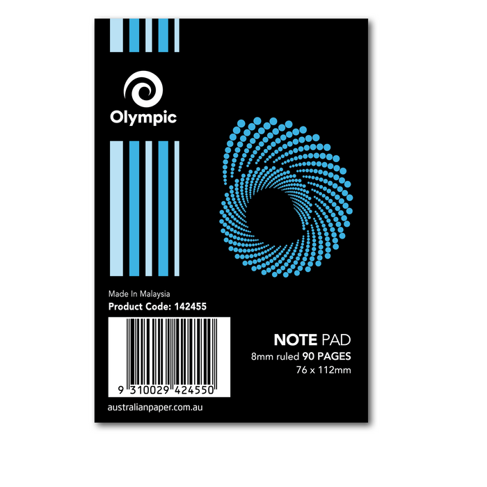 Olympic Note Pad 8mm Ruled Spiral Bound 76x112mm 90 pages