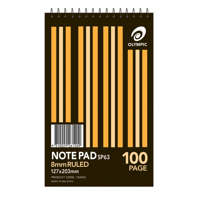 Olympic Note Pad 8mm Ruled Spiral Bound 127x203mm 100 pages