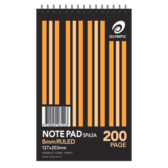 Olympic Note Pad 8mm Ruled Spiral Bound 127x203mm 200 pages