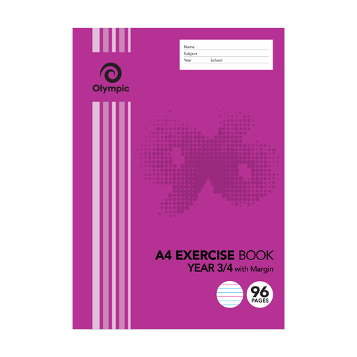 Olympic Exercise Book QLD Year 3/4 with Red Margin A4 96 pages