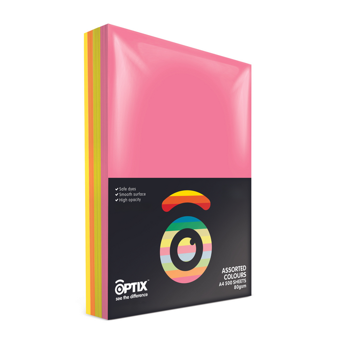 Optix Paper A4 80gsm Pack 500 Fluoro Assorted