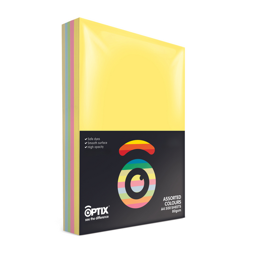 Optix Paper A4 80gsm Pack 500 Pastel Assorted