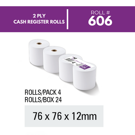 Victory 2 Ply Cash Register Rolls 76 x 76 x 12mm Pack 4