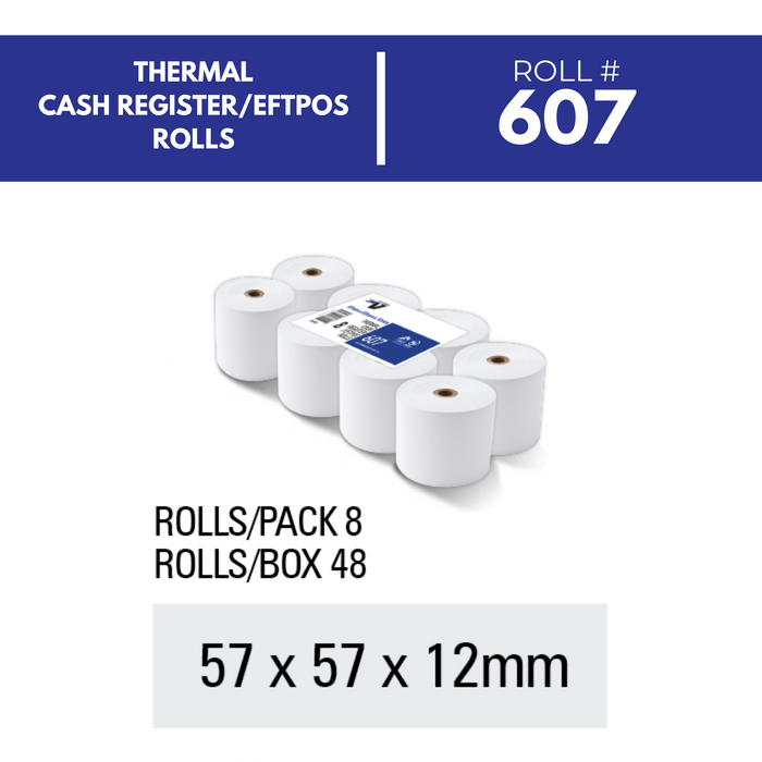 Victory Paper Thermal Rolls 57 x 57 x 12mm 1 Ply Pack 8