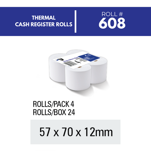 Victory Paper Thermal Rolls 57 x 70 x 12mm 1 Ply Pack 4
