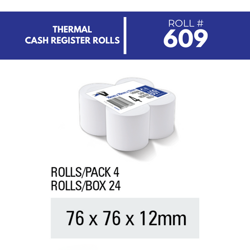 Victory Paper Thermal Rolls 76 x 76 x 12mm 1 Ply Pack 4