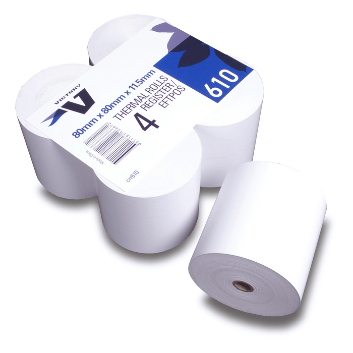 Victory Paper Thermal Rolls 80 x 80 x 12mm 1 Ply Pack 4