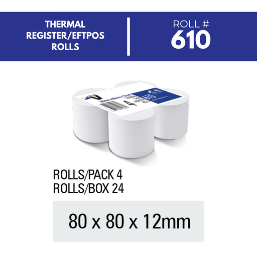 Victory Paper Thermal Rolls 80 x 80 x 12mm 1 Ply Pack 4