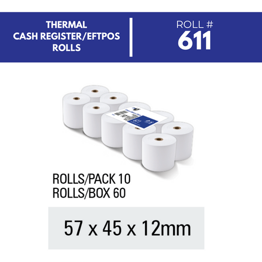 Victory Paper Thermal Rolls 57 x 45 x 12mm 1 Ply Pack 10