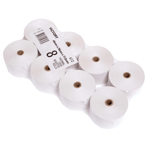 Victory Paper Thermal Rolls 44 x 76 x 12mm 1 Ply Pack 8