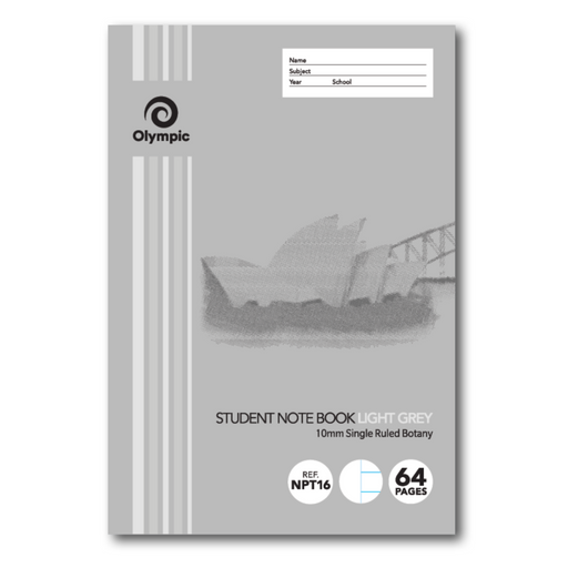 Olympic NSW Primary Student Notebook 10mm Single Ruled Botany 250x175mm 64 pages Light Grey