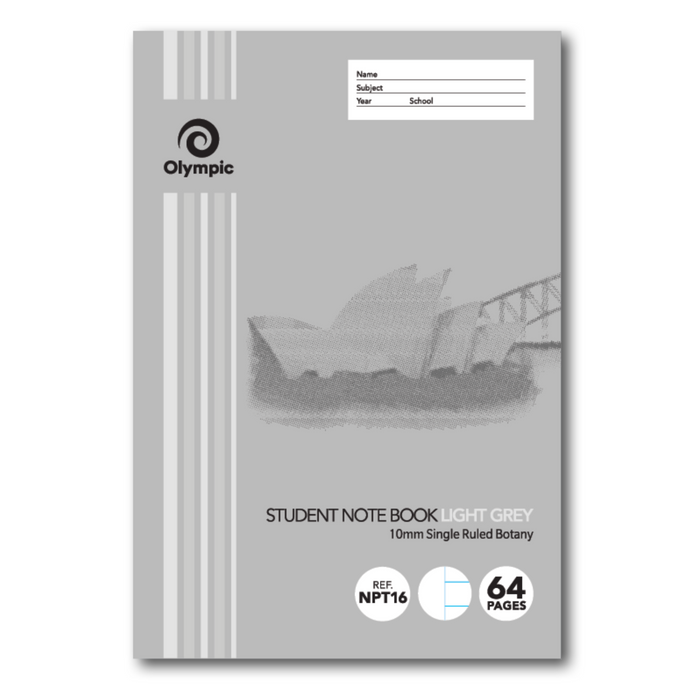 Olympic NSW Primary Student Notebook 10mm Single Ruled Botany 250x175mm 64 pages Light Grey