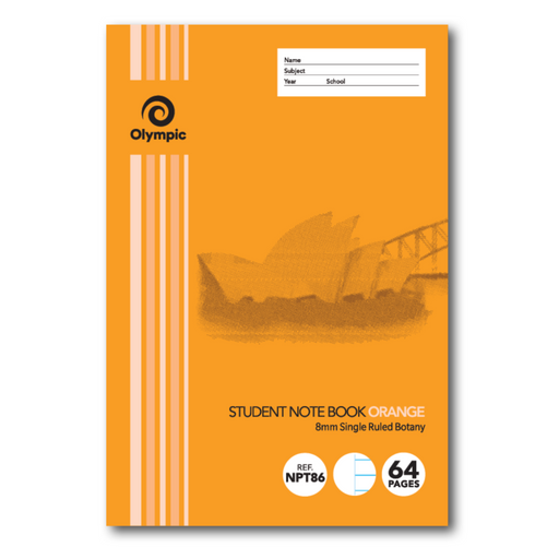 Olympic NSW Primary Student Notebook 8mm Single Ruled Botany 250x175mm 64 pages Orange