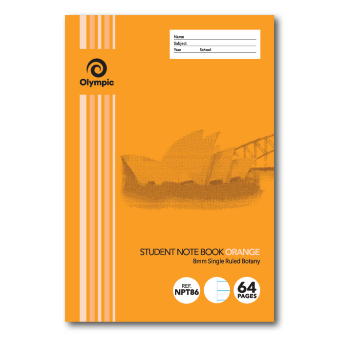 Olympic NSW Primary Student Notebook 8mm Single Ruled Botany 250x175mm 64 pages Orange