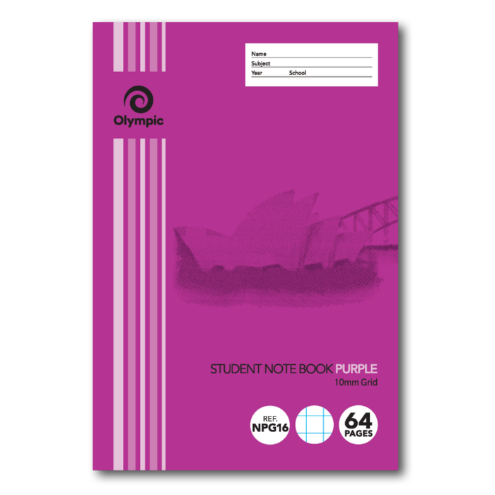 Olympic NSW Primary Student Notebook 10mm Grid 250x175mm 64 pages Purple