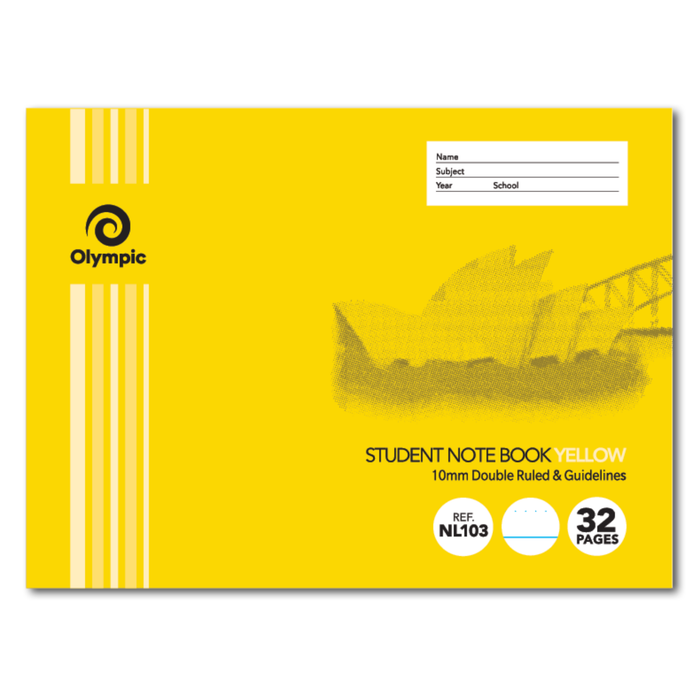 Olympic NSW Primary Student Notebook 10mm Double Ruled with Guidelines 175x240mm 32 pages Yellow