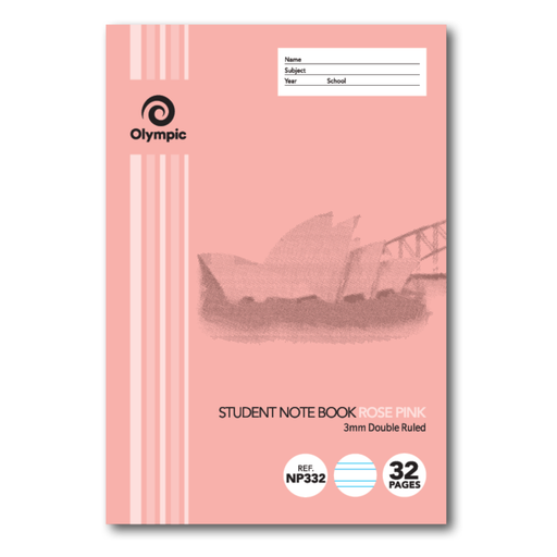 Olympic NSW Primary Student Notebook 3mm Double Ruled 250x175mm 32 pages Rose Pink