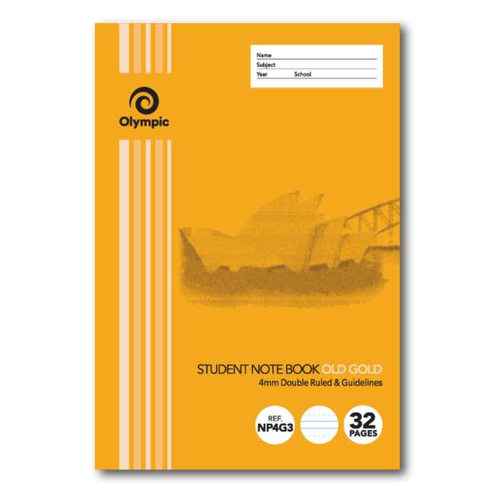 Olympic NSW Primary Student Notebook 4mm Double Ruled and Guidelines 250x175mm 32 pages Old Gold