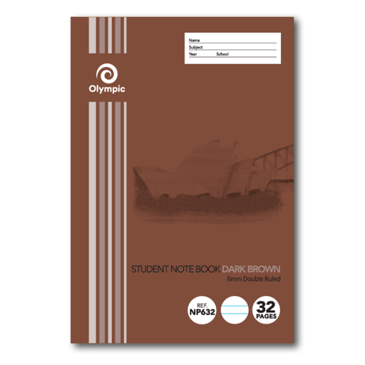 Olympic NSW Primary Student Notebook 6mm Double Ruled 250x175mm 32 pages Dark Brown