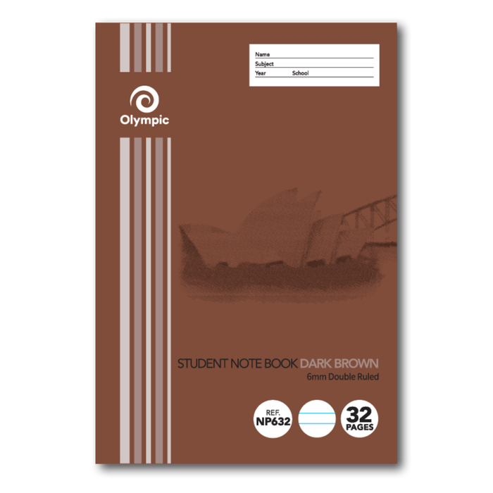 Olympic NSW Primary Student Notebook 6mm Double Ruled 250x175mm 32 pages Dark Brown