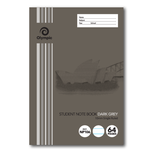 Olympic NSW Primary Student Notebook 10mm Single Ruled 250x175mm 64 pages Dark Grey