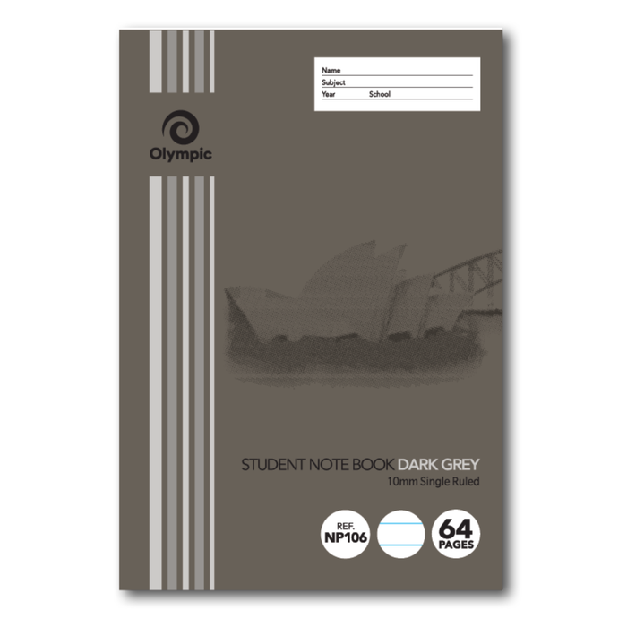 Olympic NSW Primary Student Notebook 10mm Single Ruled 250x175mm 64 pages Dark Grey
