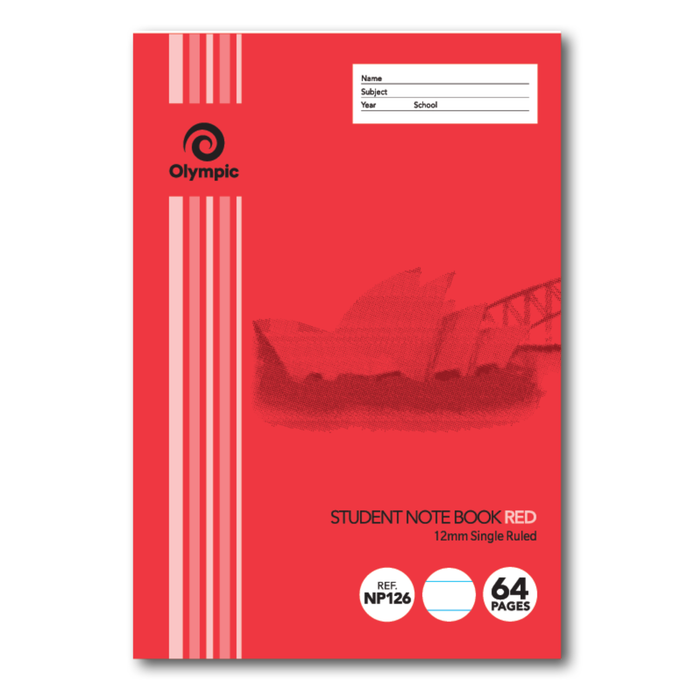 Olympic NSW Primary Student Notebook 12mm Single Ruled 250x175mm 64 pages Red