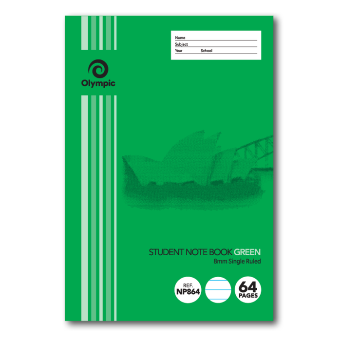 Olympic NSW Primary Student Notebook 8mm Single Ruled 250x175mm 64 pages Green