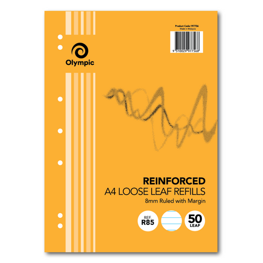 Olympic Loose Leaf Refill 8mm Ruled with Red Margin 7 Holes A4 50 leaf