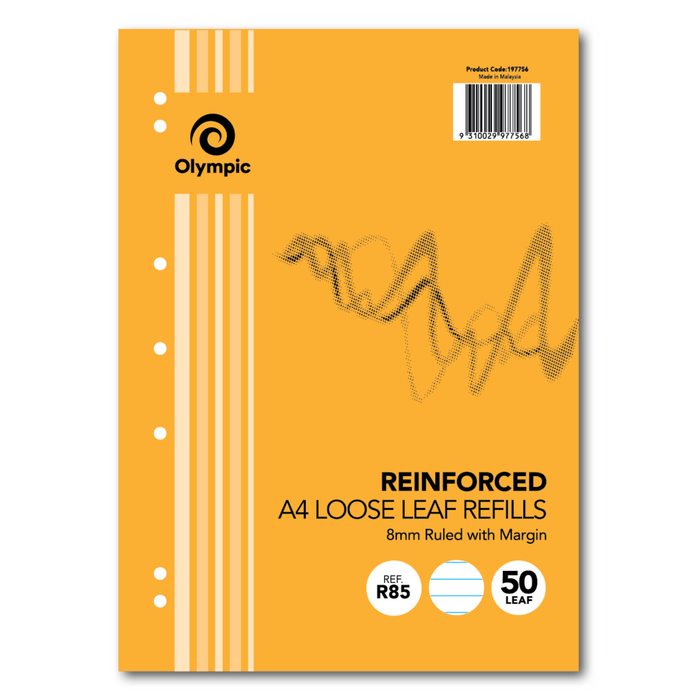 Olympic Loose Leaf Refill 8mm Ruled with Red Margin 7 Holes A4 50 leaf