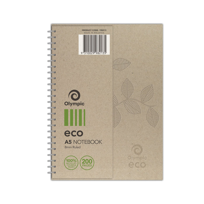 Olympic ECO Wiro Notebook 8mm Ruled Spiral Side Bound A5 200 pages