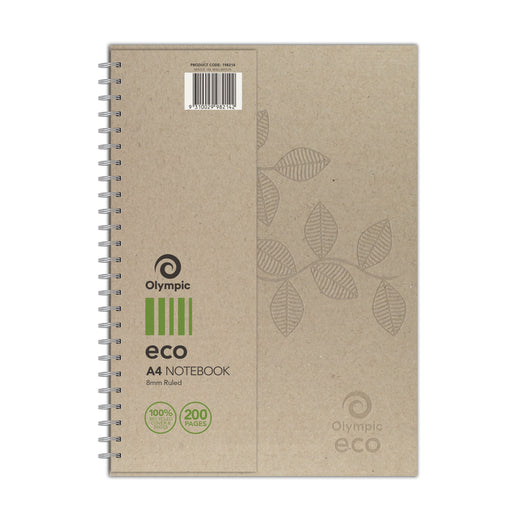 Olympic ECO Wiro Notebook 8mm Ruled Spiral Side Bound A4 200 pages