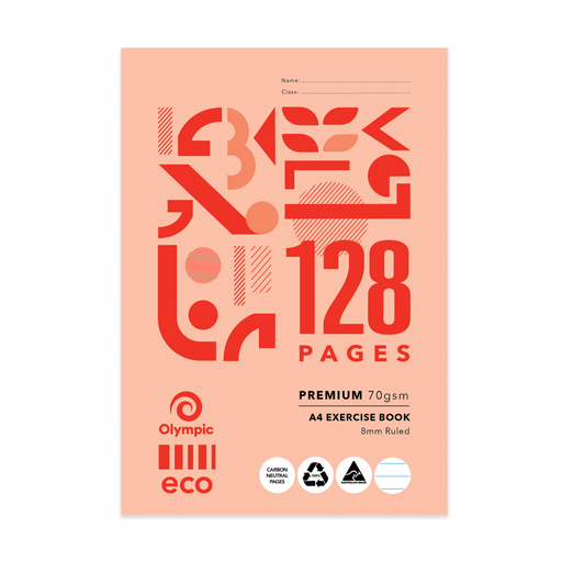 Olympic ECO Exercise Book 8mm Ruled with Red Margin A4 128 page